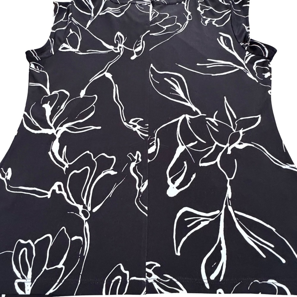Karl Lagerfeld Paris Black White Floral Sleeveless Bow Neck Top Women's Size S - Picture 8 of 9